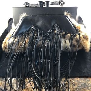 Anthony Luciano Hard Framed Rabbit Fringe Handbag